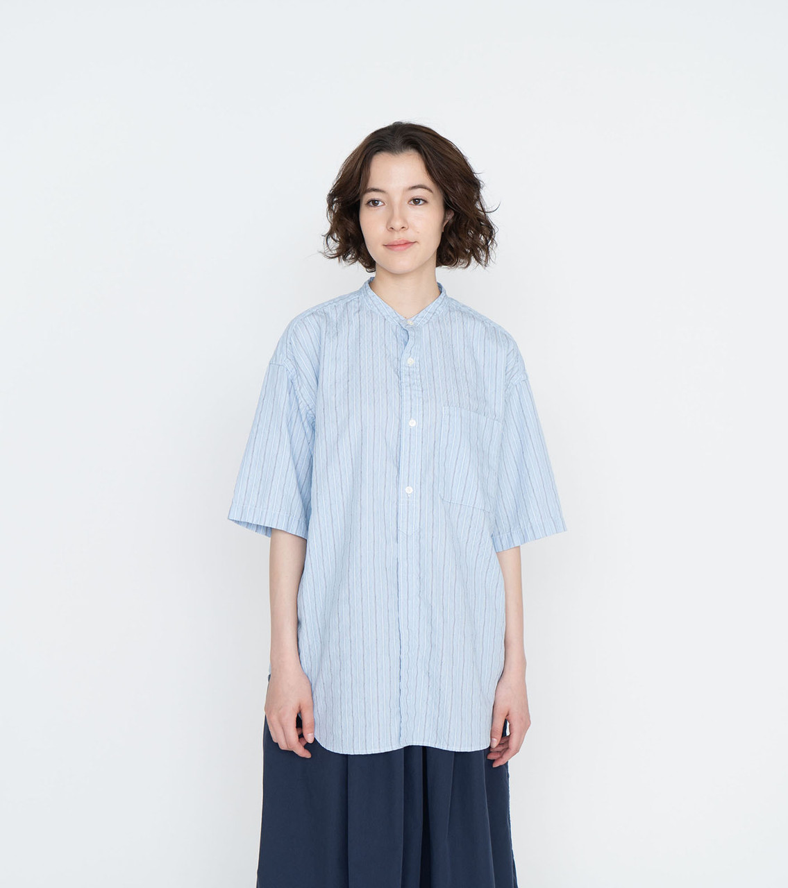 トップス nanamica Band Collar Dobby Stripe Shirt nanamica SHIRT Band Collar Dobby Stripe S/S Shirt Online Shop to