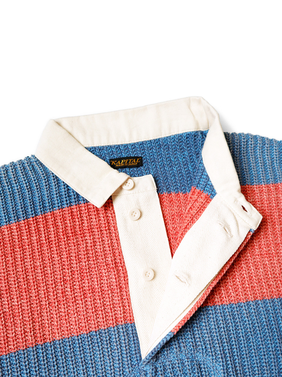 KAPITAL Knit Sweater 5G Cotton Knit Rugby Shirt
