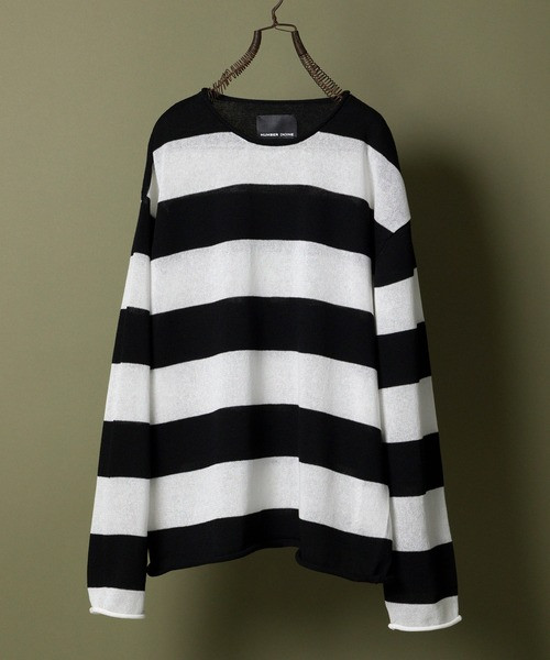 NUMBER (N)INE Tops SEE THROUGH STRIPED KNIT PULLOVER