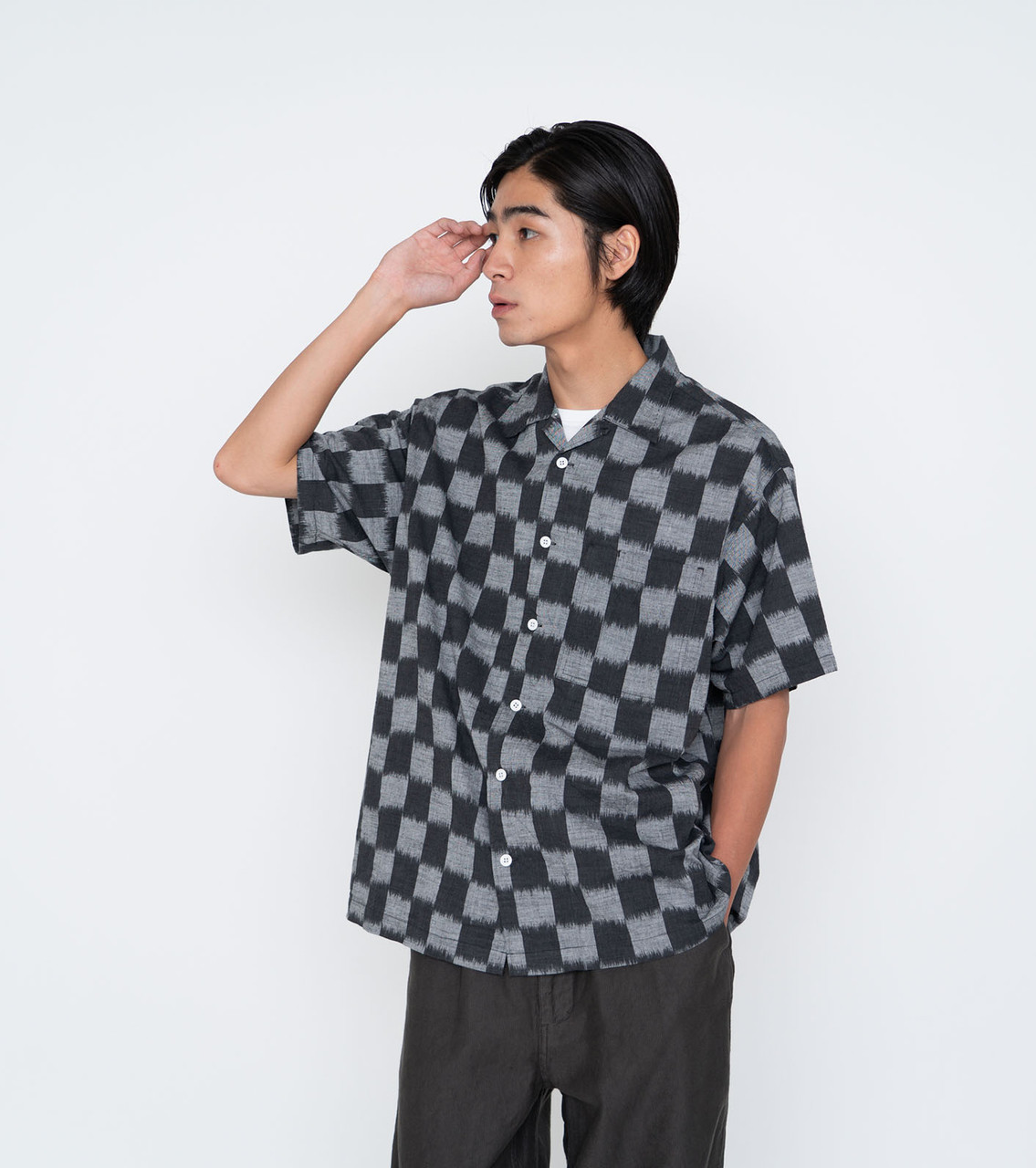 THE NORTH FACE PURPLE LABEL SHIRT Open Collar Checkerboard Field S