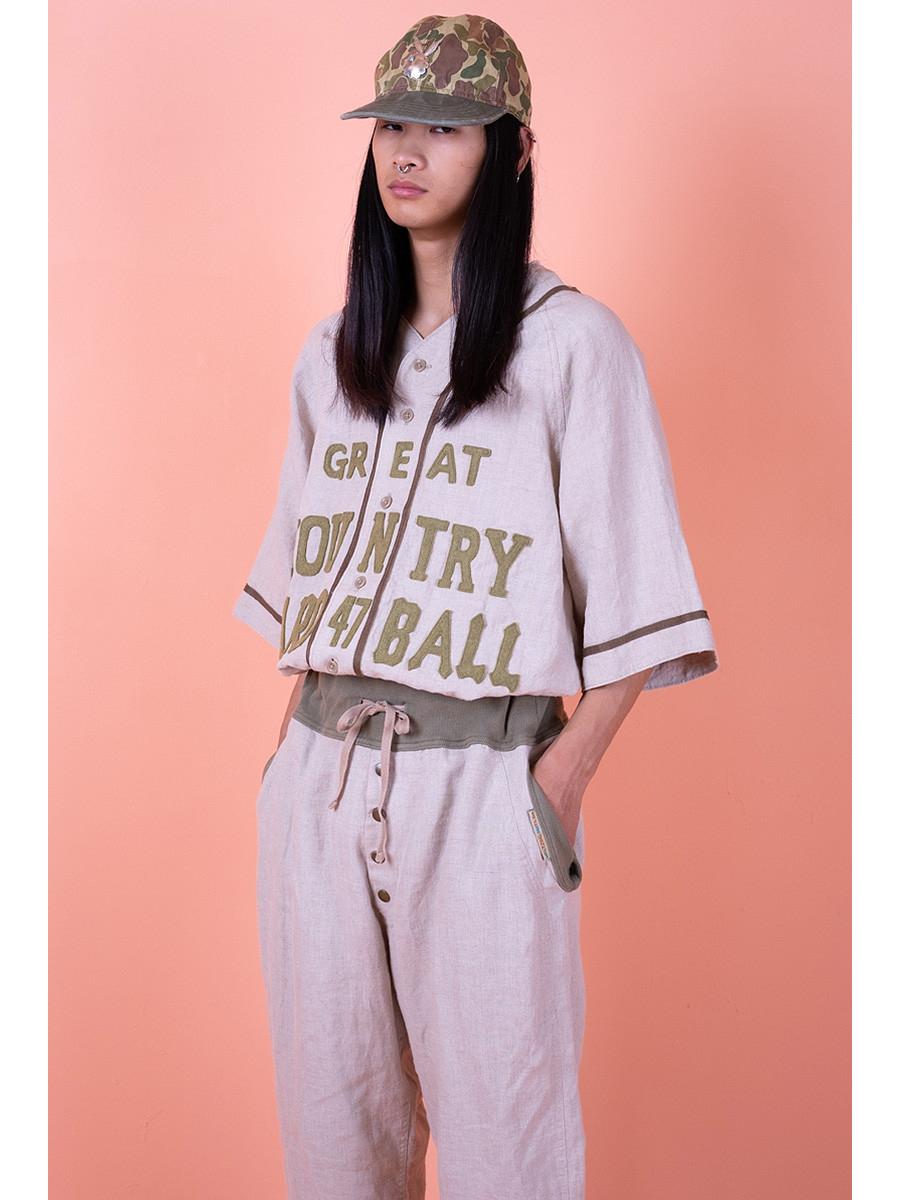 KAPITAL Shirt (Short Sleeve) French Linen GREAT KOUNTRY Baseball Shirt