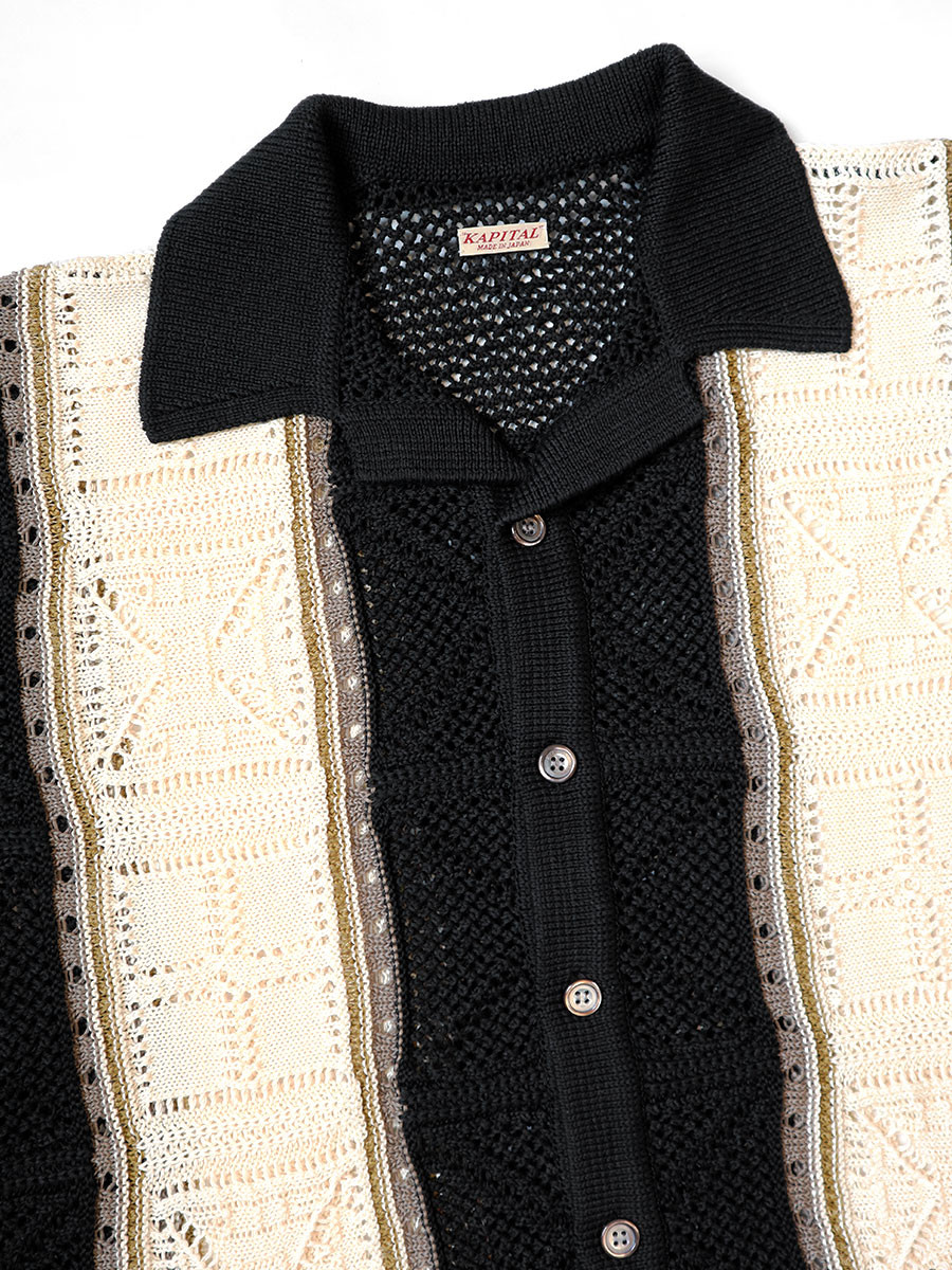 KAPITAL Knit Sweater 7G Crochet Knit Tennessee Aloha Polo