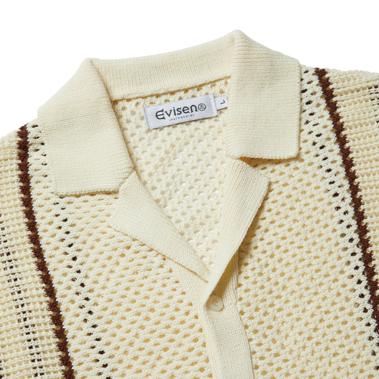 Evisen Skateboards TOPS STRIPE CROCHET SHIRT - WHITE