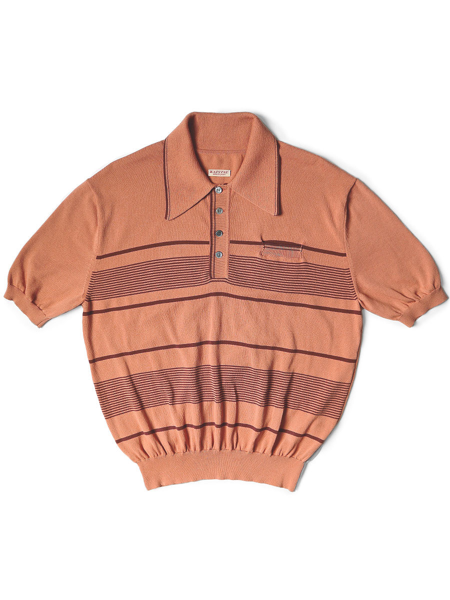 KAPITAL Knit Sweater 14G Cotton Knit Striped Carol Polo
