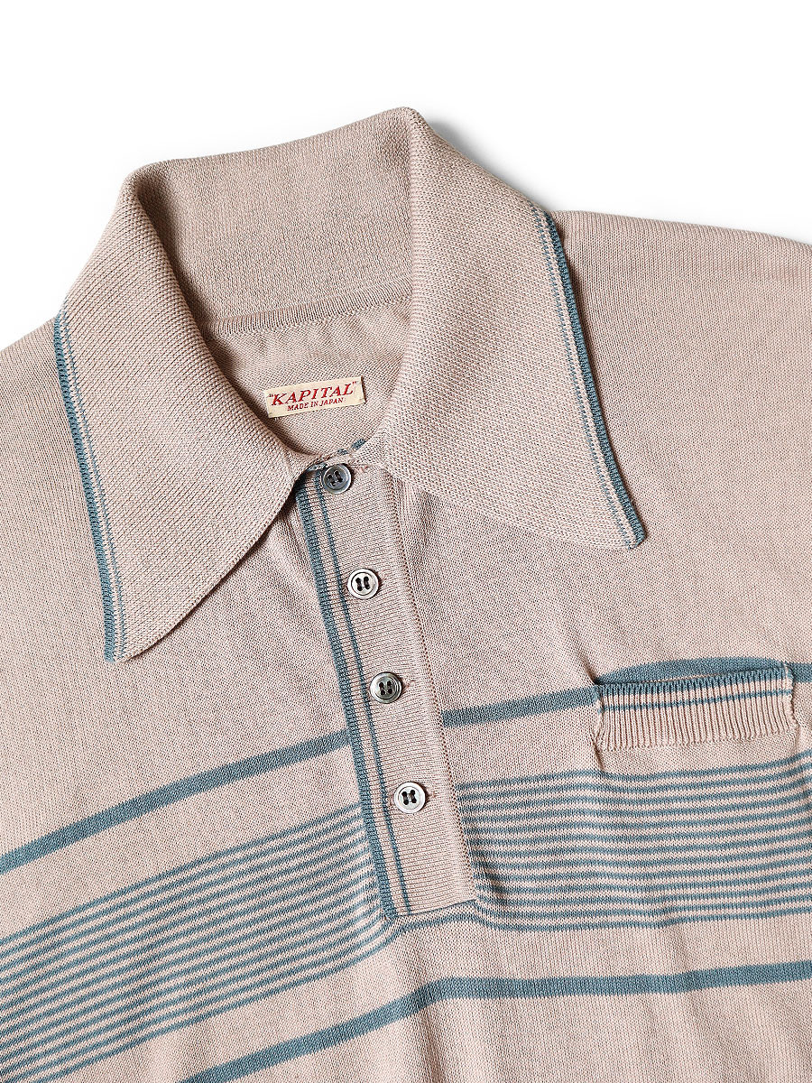 KAPITAL Knit Sweater 14G Cotton Knit Striped Carol Polo