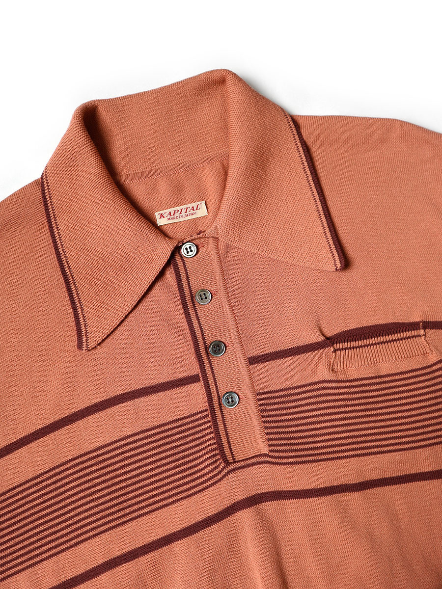 KAPITAL Knit Sweater 14G Cotton Knit Striped Carol Polo