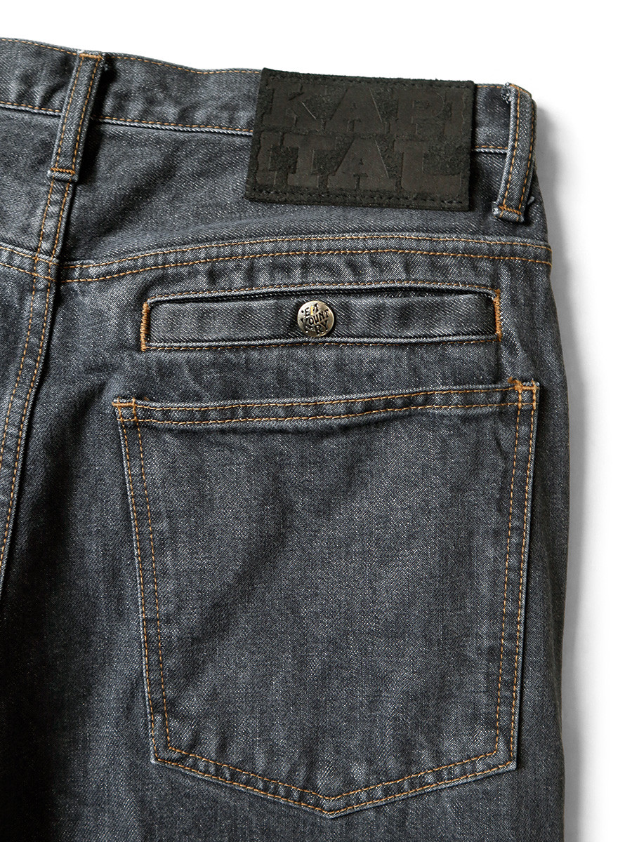 KAPITAL Pants 14Oz Black Denim Port Baggy Pants