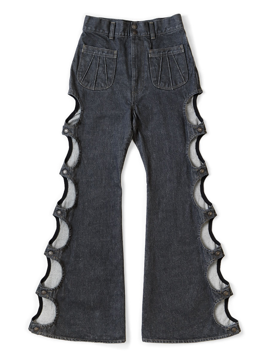 KAPITAL Pants 14Oz Black Denim Freewheel Flare Pants