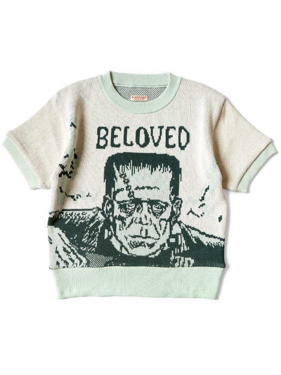 KAPITAL Knit Sweater 8G Jacquard Knit Short Sleeve Vintage Cropped