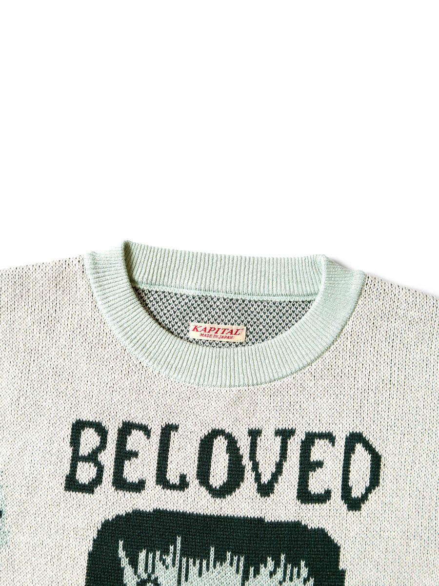KAPITAL Knit Sweater 8G Jacquard Knit Short Sleeve Vintage Cropped