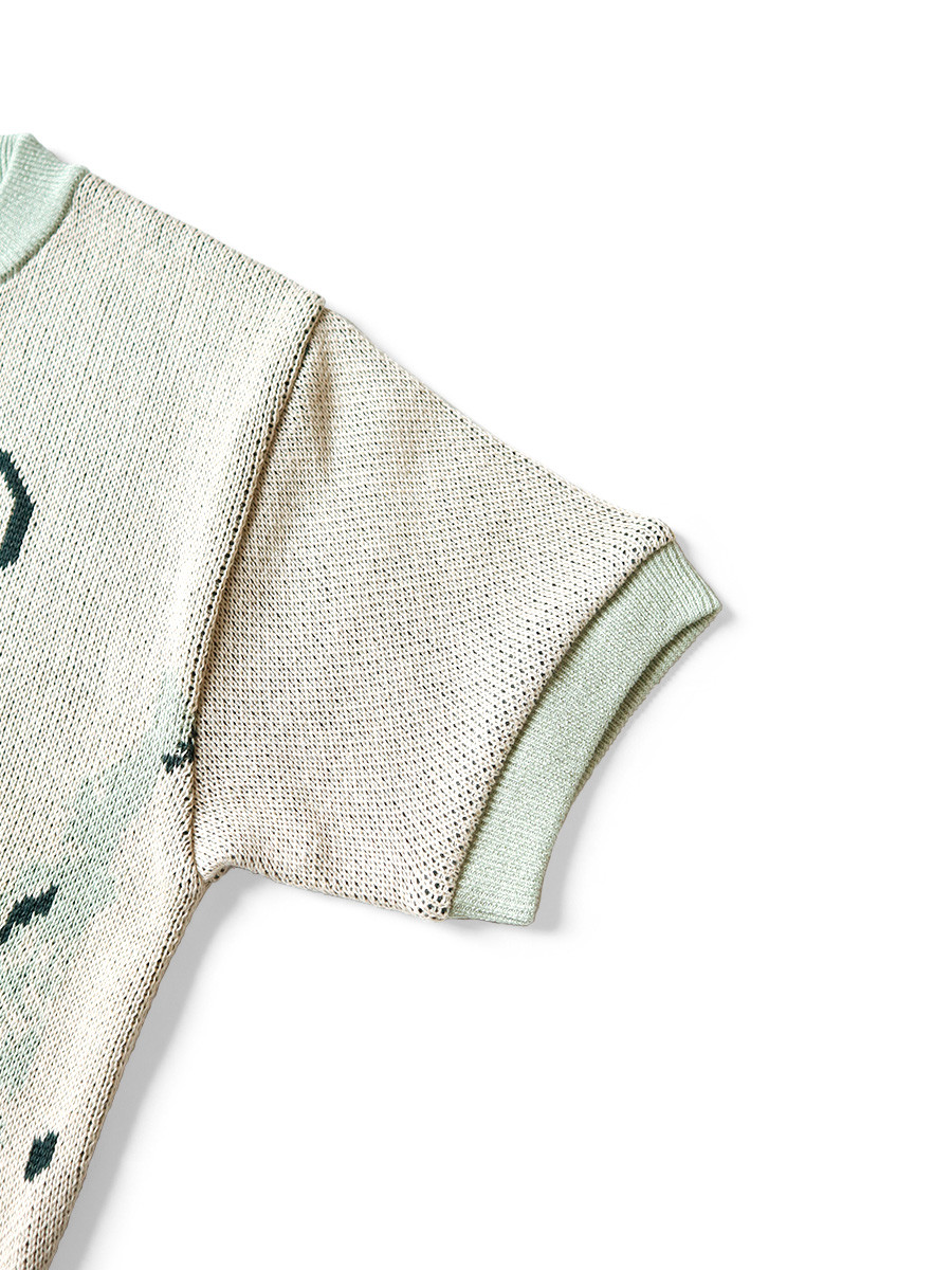 KAPITAL Knit Sweater 8G Jacquard Knit Short Sleeve Vintage Cropped