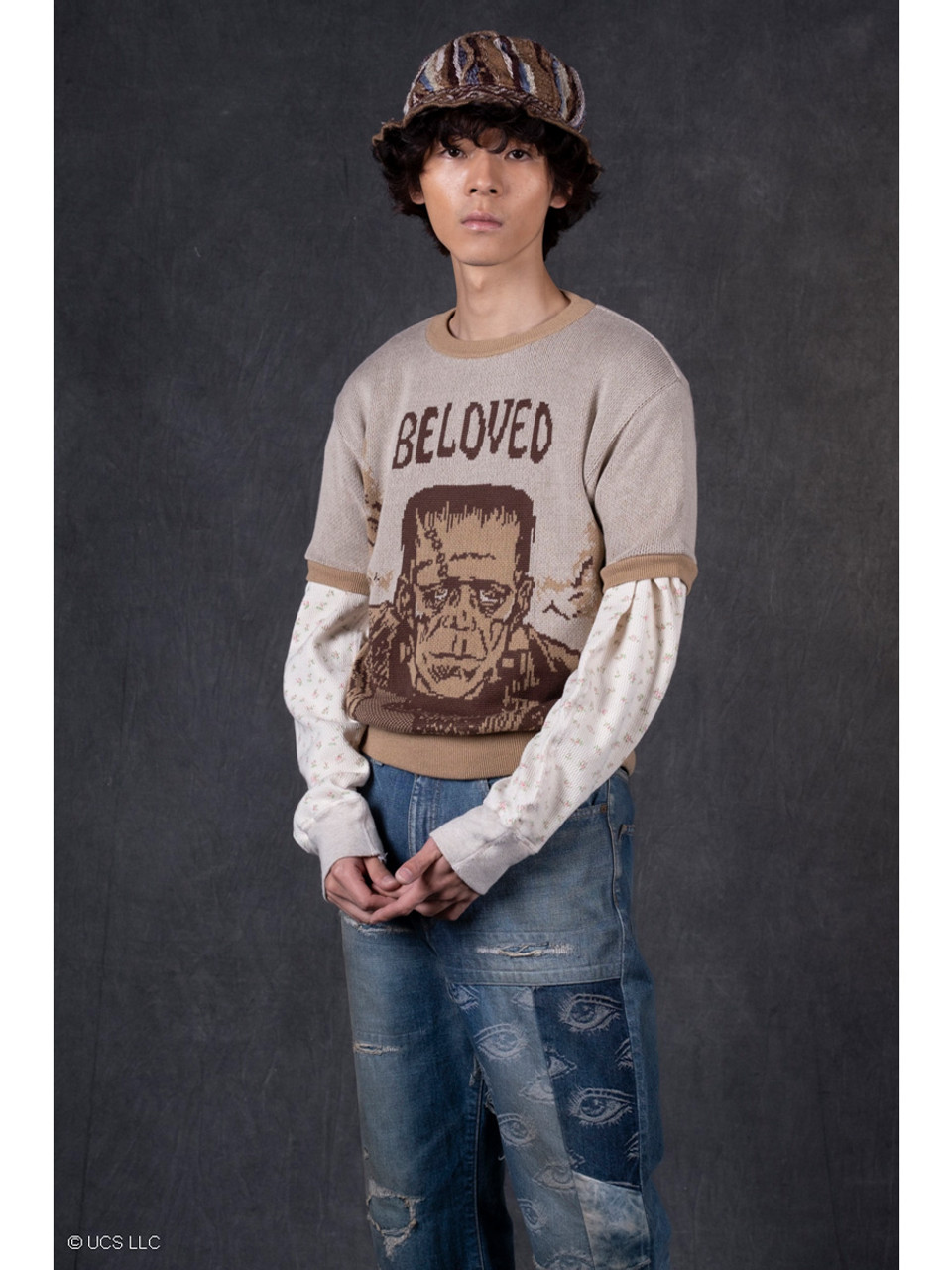 KAPITAL Knit Sweater 8G Jacquard Knit Short Sleeve Vintage KAPITAL Knit Sweater 8G Jacquard Knit Short Sleeve Vintage