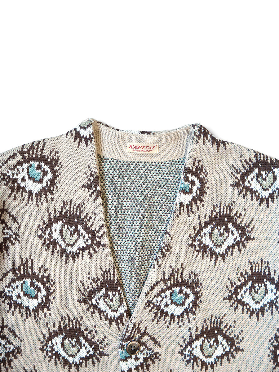 KAPITAL Knit Sweater 8G Jacquard Knit SPEAKEASY Pattern Short Cardigan