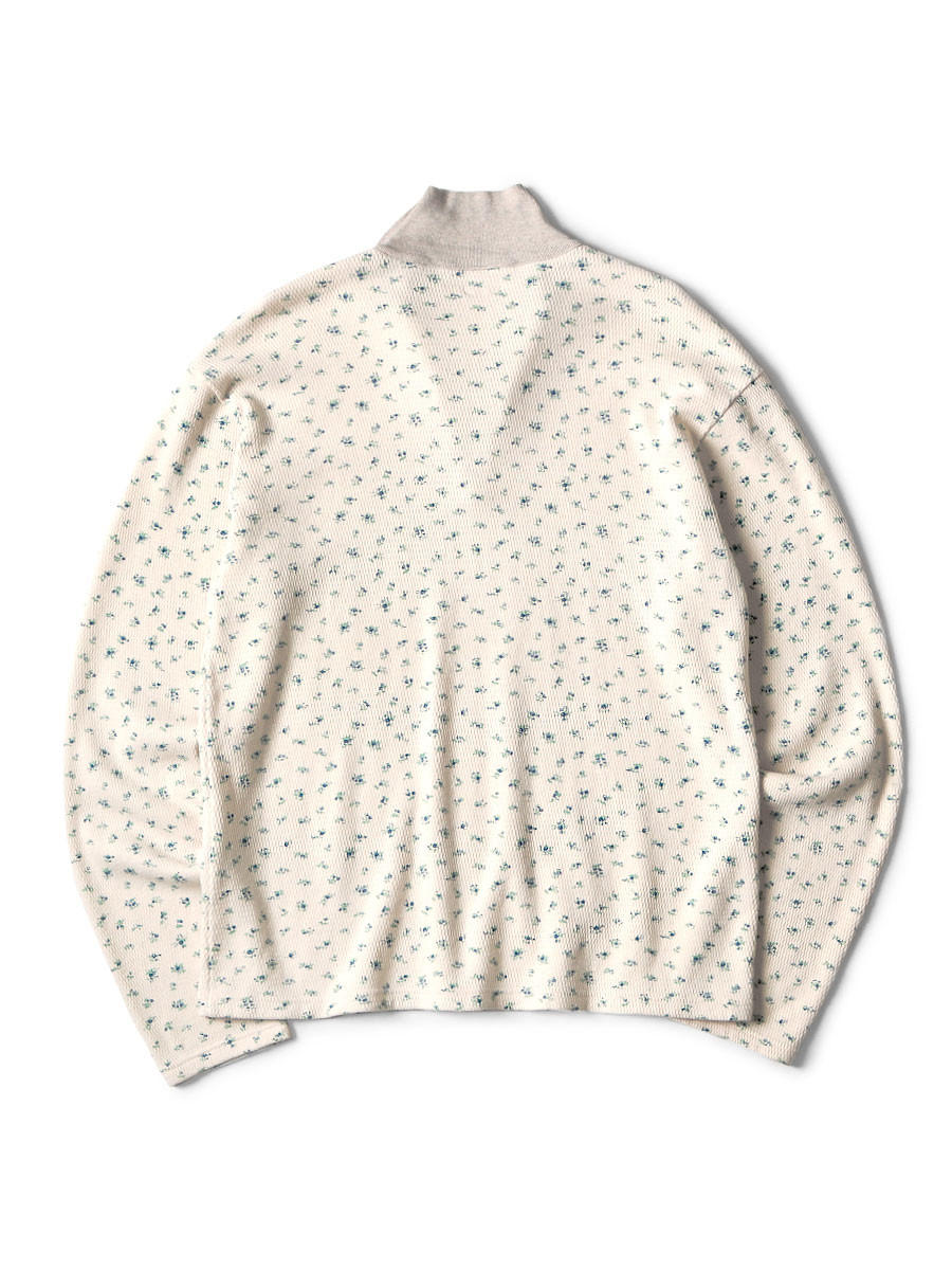 KAPITAL T-Shirt Waffle Jersey Flower pt Half Zip Long Sleeve T-Shirt