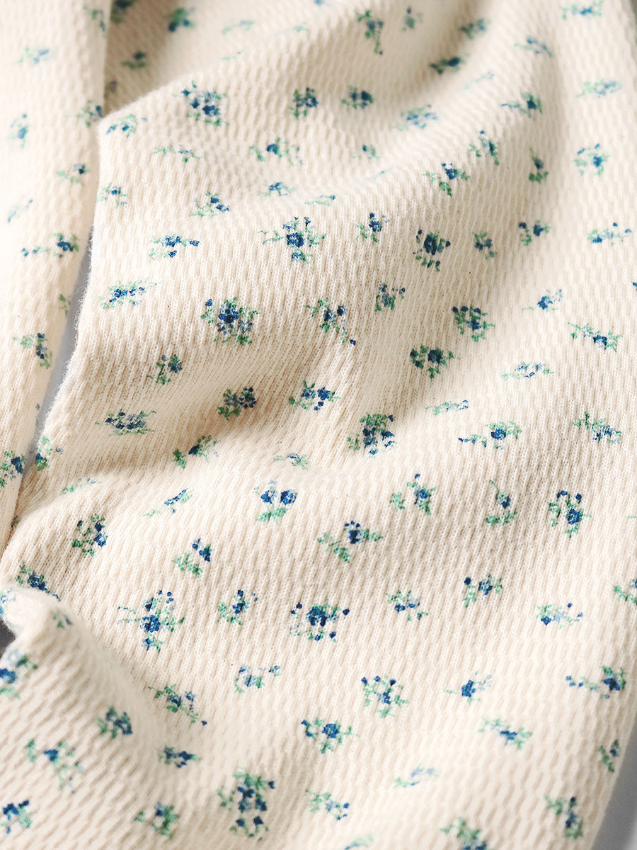 KAPITAL T-Shirt Waffle Jersey Flower pt Half Zip Long Sleeve T-Shirt