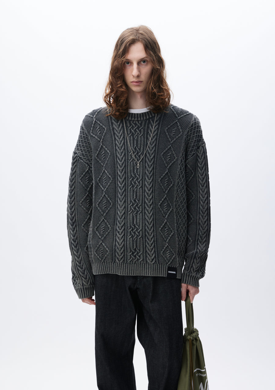 NEIGHBORHOOD 24213NH-KNM01 M コットン NEIGHBORHOOD KNIT / CUT SEWN WASHED CREWNECK CABLE SWEATER