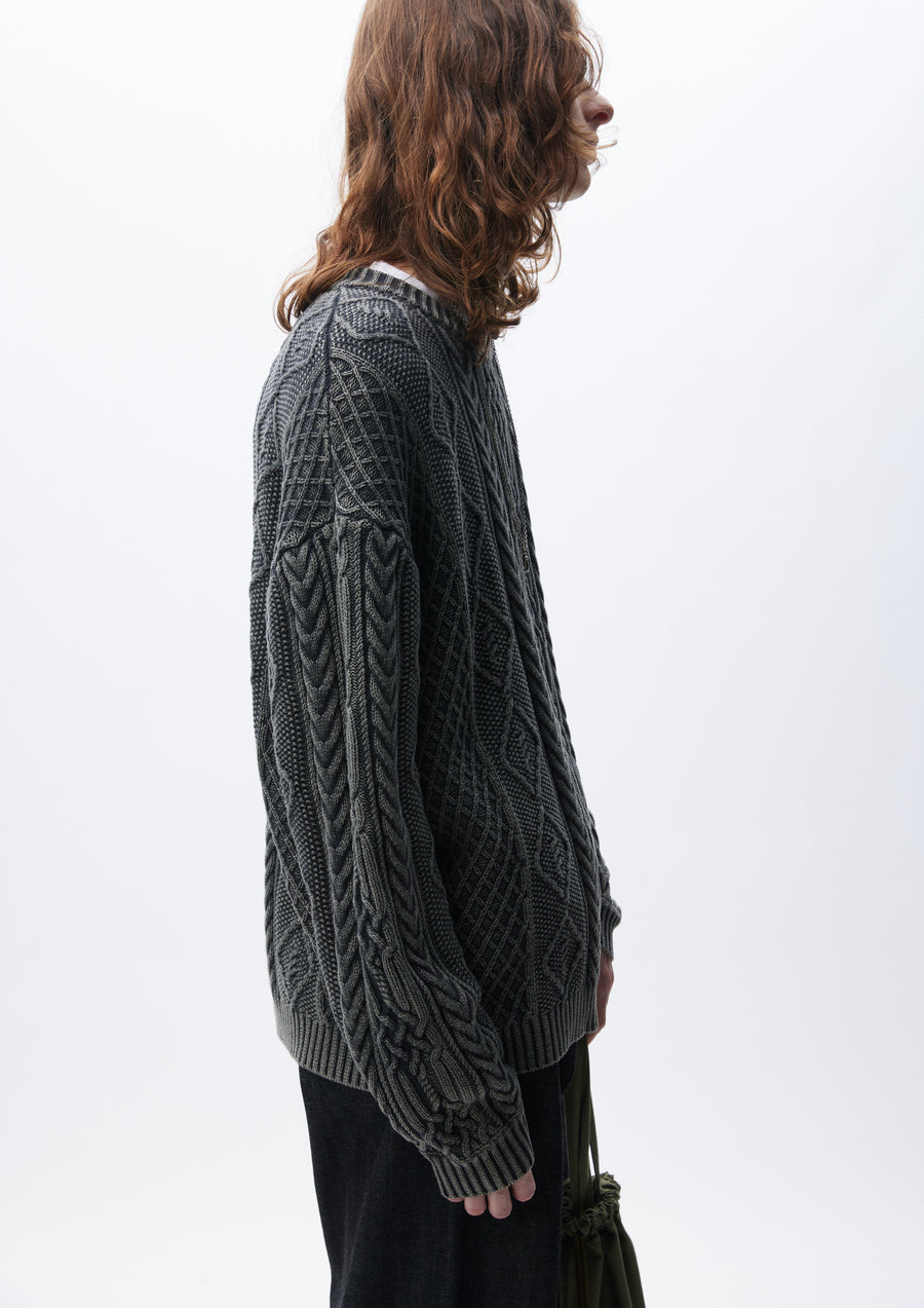 NEIGHBORHOOD 24213NH-KNM01 M コットン NEIGHBORHOOD KNIT / CUT SEWN WASHED CREWNECK CABLE SWEATER