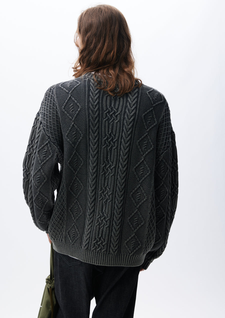 NEIGHBORHOOD KNIT / CUT SEWN WASHED CREWNECK CABLE SWEATER