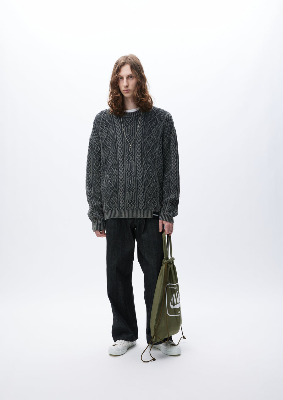 NEIGHBORHOOD KNIT / CUT SEWN WASHED CREWNECK CABLE SWEATER