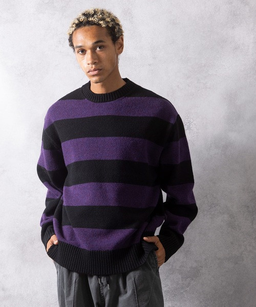 NUMBER (N)INE Tops SHETLAND WOOL WIDE STRIPED KNIT PULLOVER NUMBER (N)INE Tops SHETLAND WOOL WIDE STRIPED KNIT PULLOVER