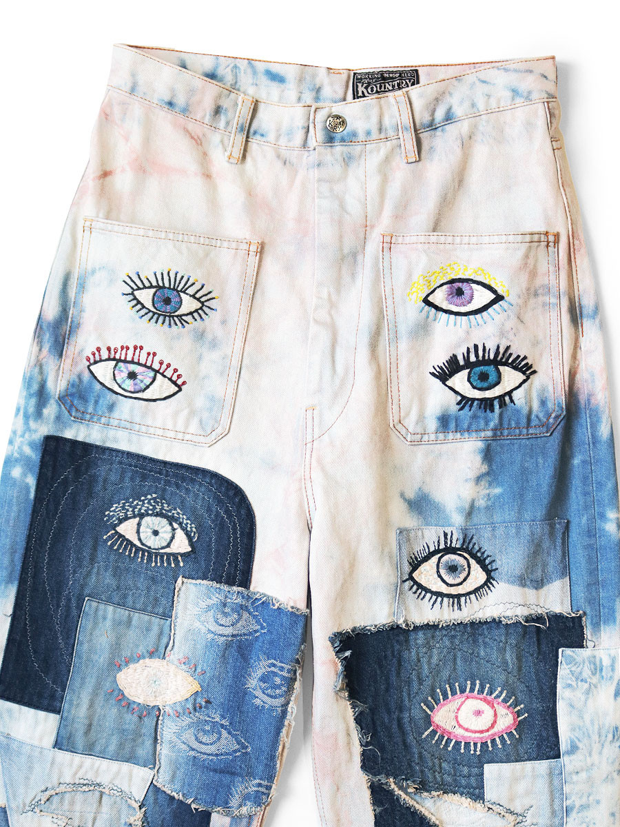 KAPITAL Pants 14Oz Denim Tie-dye Baggy Flare Pants (Crazy Dixie