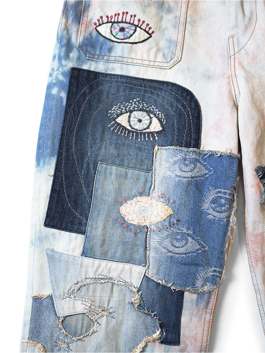 KAPITAL Pants 14Oz Denim Tie-dye Baggy Flare Pants (Crazy Dixie