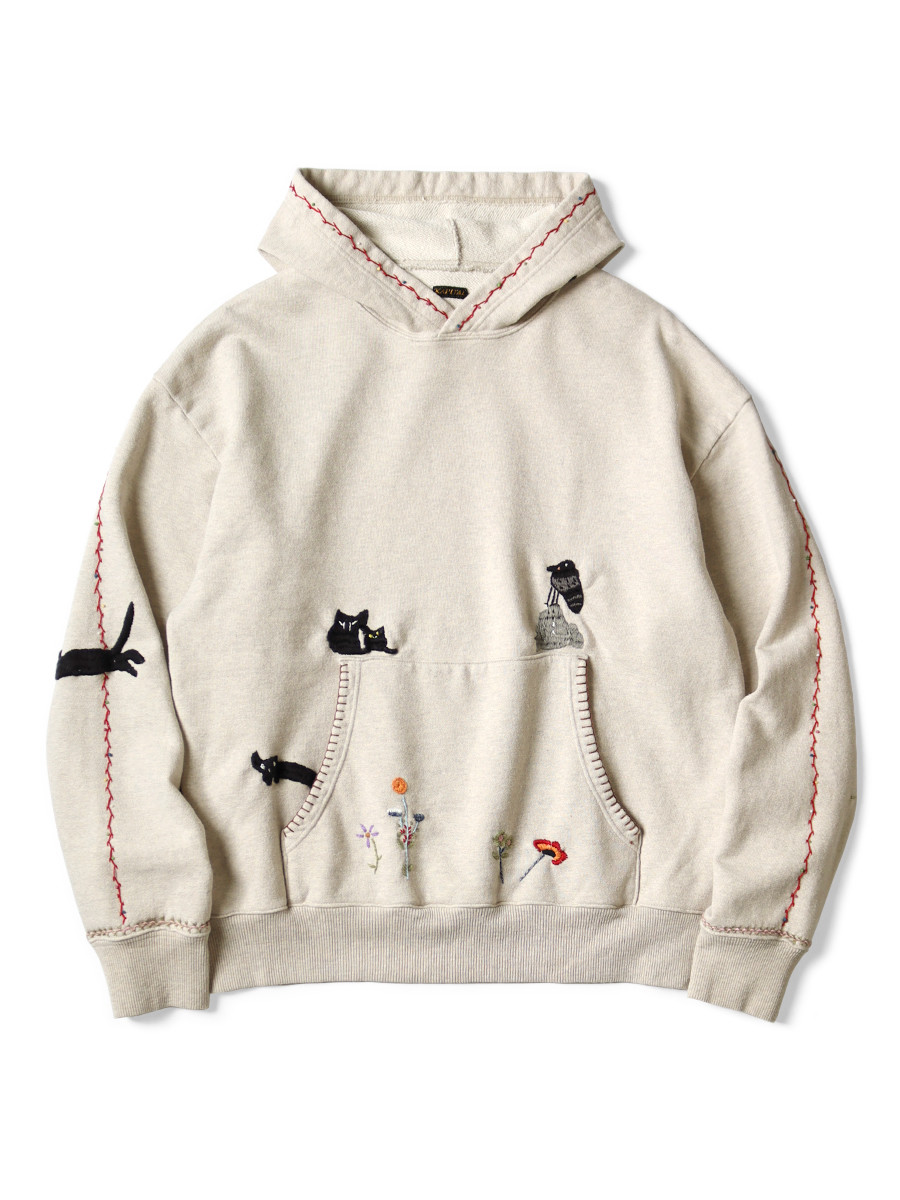 KAPITAL Sweat Shirt TOP Fleece Hooded Sweatshirt (Crow And Cat