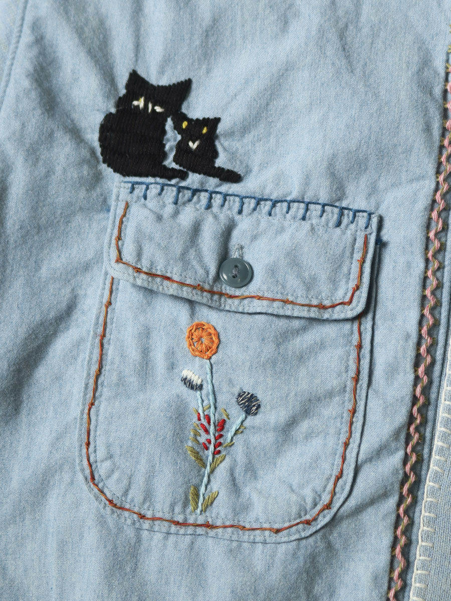 KAPITAL Knit Sweater Knit x Chambray Polo Shirt (Crow And Cat