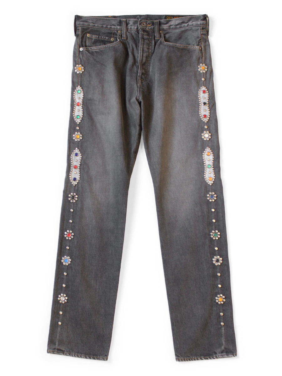 KAPITAL Pants 14Oz Black Denim 5P Monkey CISCO (Studs Remake)