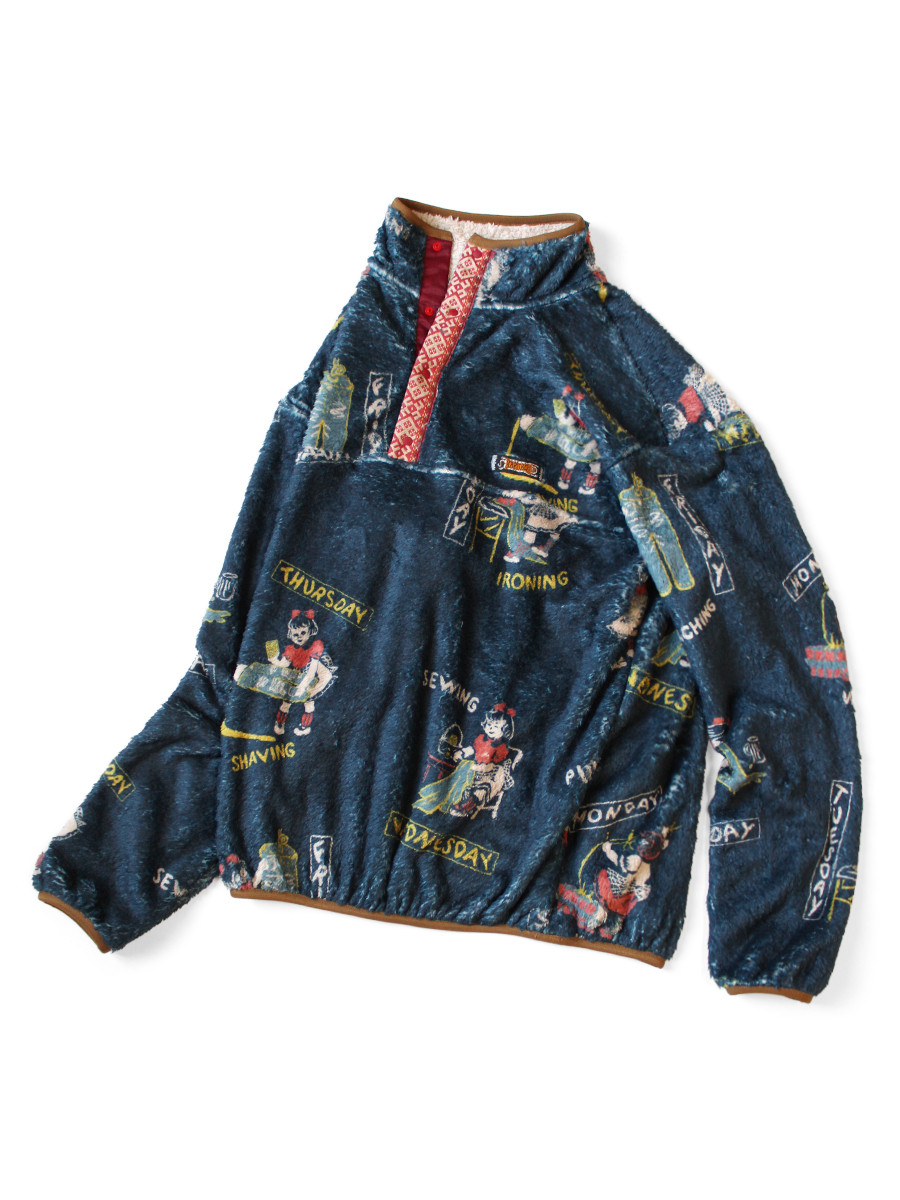 KAPITAL Sweat Shirt Country Calendar Pattern Fleece Snap T-Shirt