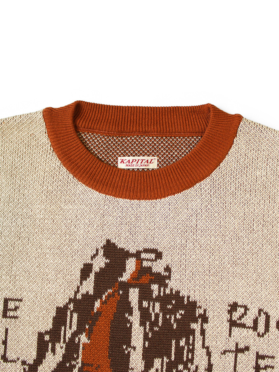 KAPITAL Knit Sweater 8G Jacquard Knit Vintage Crew Sweater (Slide