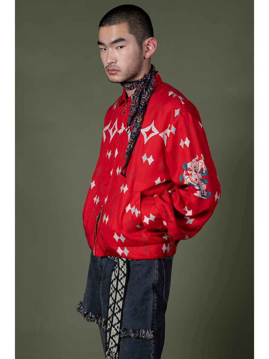 KAPITAL Jacket Rayon Twill Ainu Mosir Print Drizzler Jacket
