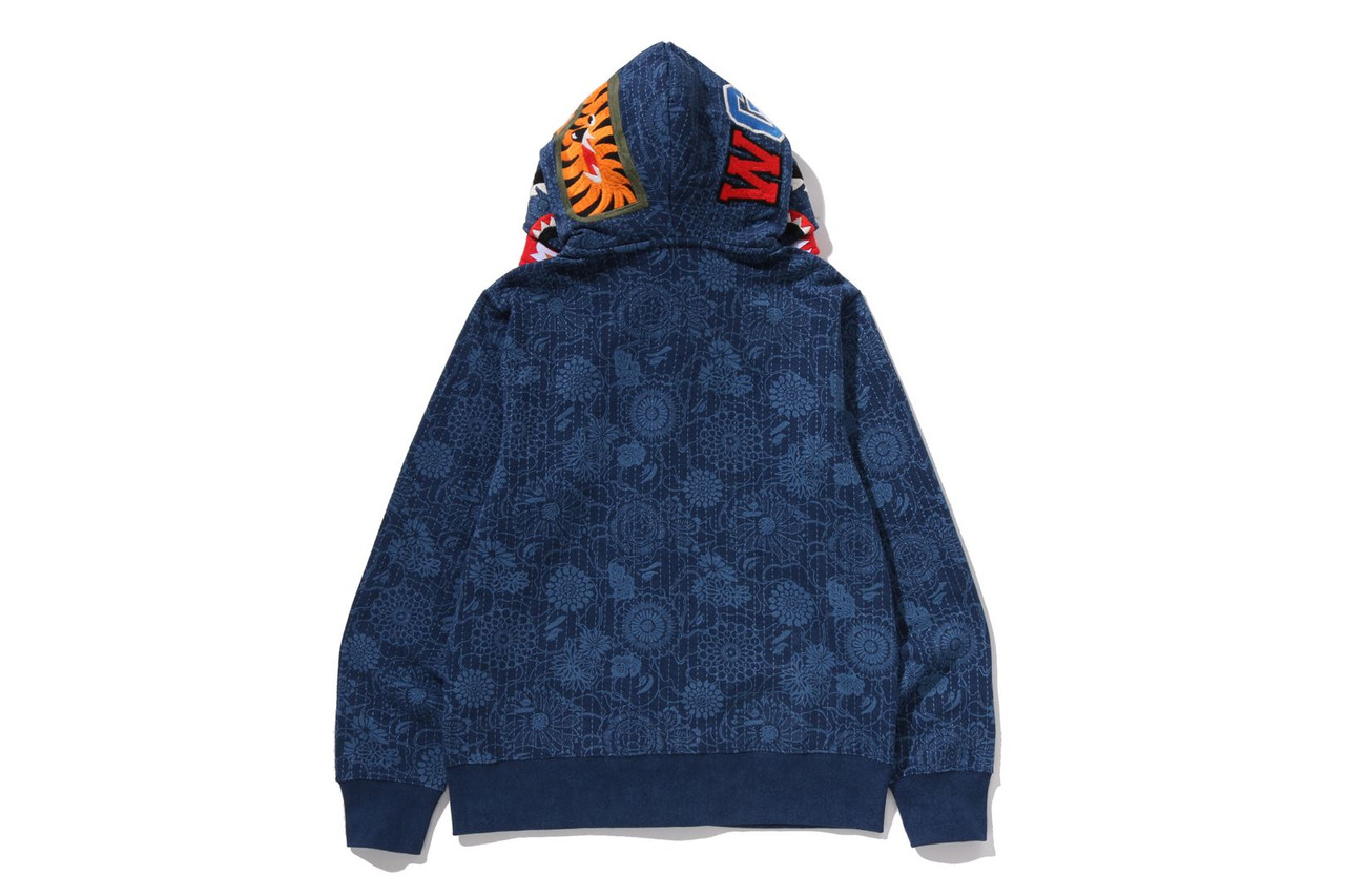 BAPE SWEAT / HOODIE JAPANESE INDIGO ART CAMO DOUBLE TIGER SHARK