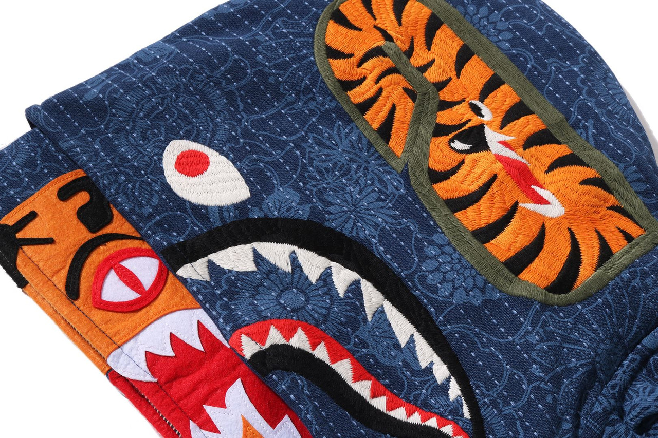 BAPE SWEAT / HOODIE JAPANESE INDIGO ART CAMO DOUBLE TIGER SHARK