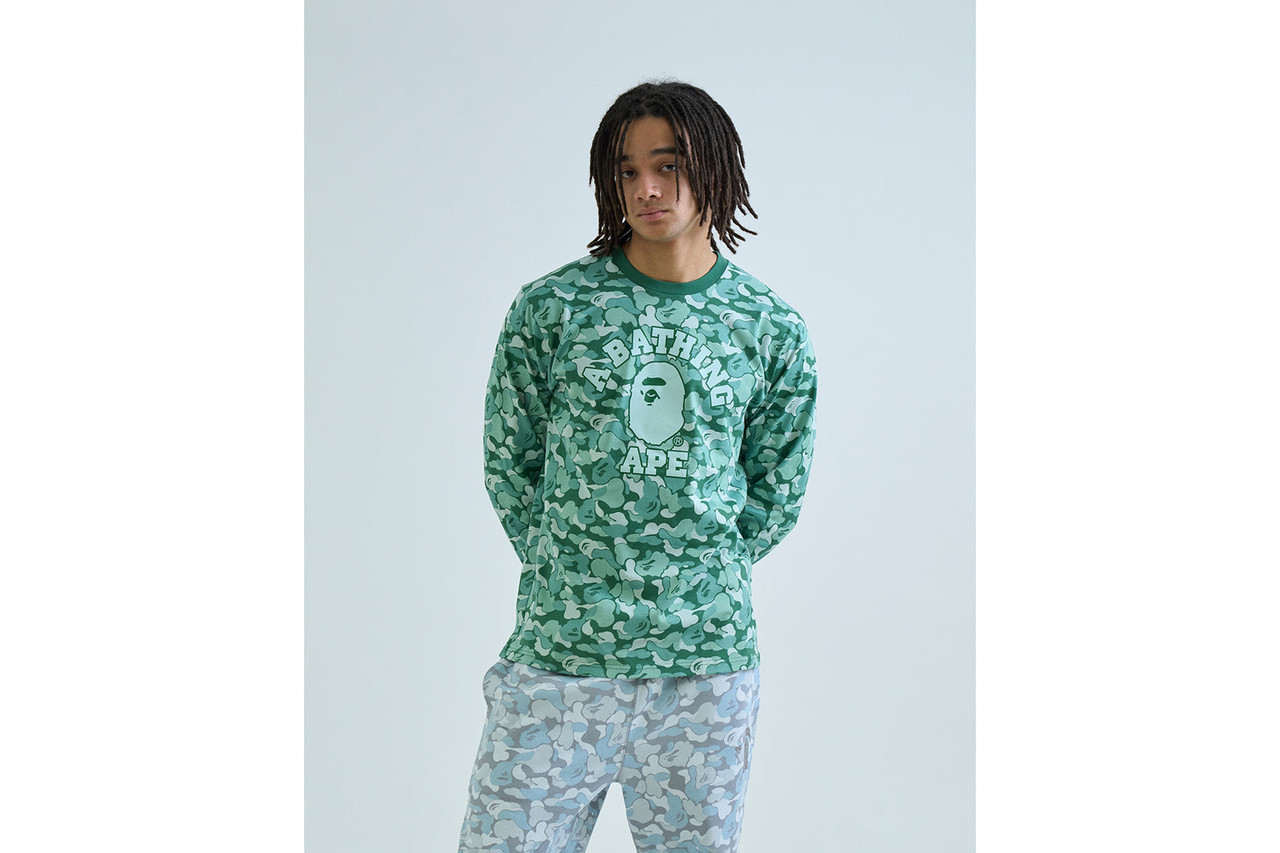 CUT AND SEWN BAPE CARD CAMO COLLEGE LONG SLEEVE TEE BAPEC