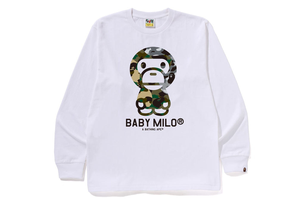 BAPE CUT AND SEWN 1ST CAMO CRAZY BABY MILO LS TEE