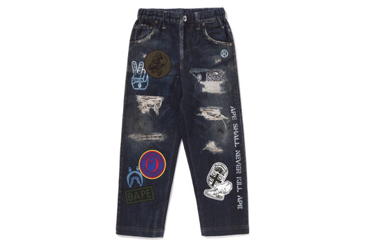 【美品】Bapeビッグロゴデニム BAPE STA™ EMBROIDERY BAGGY DENIM PANTS APE HEAD ONE POINT