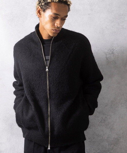 Picture No.1 of NUMBER (N)INE MOHAIR SOLID JACQUARD DRIVERS KNIT ZIPPER JACKET / Mohair solid jacquard Driver's knit Zip-up Stand jacket F24NK002