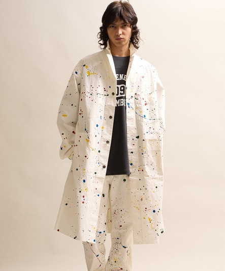 Picture No.1 of NUMBER (N)INE HAND PAINTED CHAIN STITCH LOGO WORK SHOP COAT / Hand painted chain stitch logo Embroidered work Long shop coat S25NJ004P