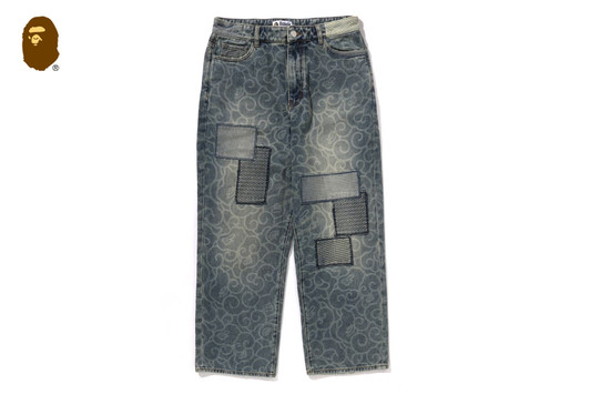 Picture No.1 of BAPE CLOUD CAMO JACQUARD UPCYCLED RELAXED FIT 13 OZ DENIM PANTS 1L80-150-304