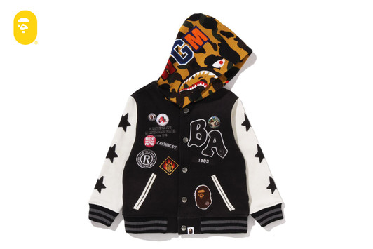 Picture No.1 of BAPE 1ST CAMO SHARK HOODIE PRINT SWEAT VARSITY JACKET 1M30-340-009