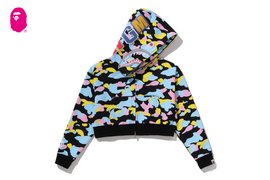 Picture No.1 of BAPE NEW MULTI CAMO SHARK CROPPED FULL ZIP HOODIE 1M30-215-302