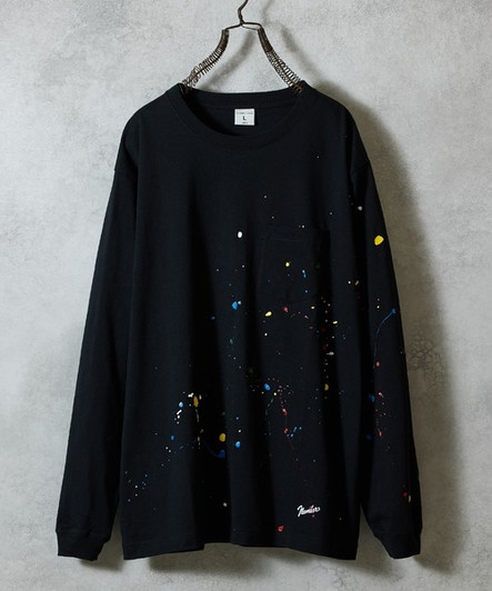 Picture No.1 of NUMBER (N)INE Hand painted basic hem printed pocket Long Sleeve T-shirt / Hand painted basic One Point Logo Print pocket Long Sleeve T-shirt F25GNC002P