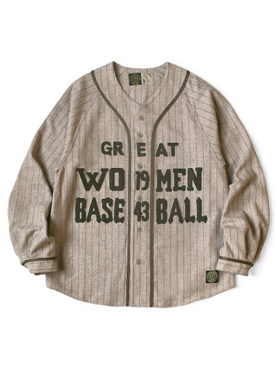 Picture No.1 of KAPITAL GREAT WOMEN Baseball Long Sleeve Shirt in Thick Wool Stripes K2509LS048