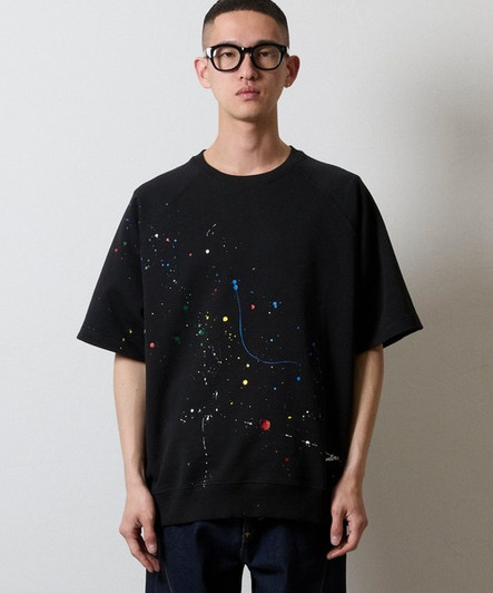 Picture No.1 of NUMBER (N)INE HAND PAINTED FIRM COTTON LIGHT SHORT PILE RAGLAN SHORT SLEEVE SWEATSHIRT / Hand-painted firm cotton light Mini Terry raglan short sleeve sweatshirt S25GNC004P