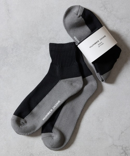 Picture No.1 of NUMBER (N)INE 100% Fine Cotton 2-Pack Plain Two-Tone Quarter Socks S26GNA005