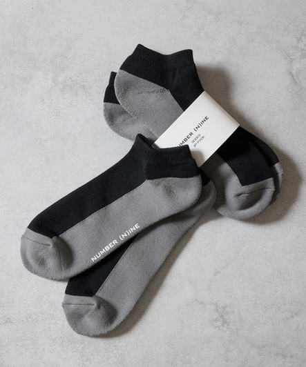 Picture No.1 of NUMBER (N)INE 100% Fine Cotton 2-Pack Plain Two-Tone Ankle Socks S26GNA004