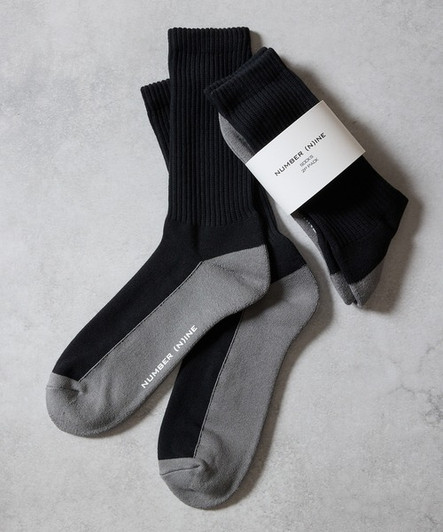 Picture No.1 of NUMBER (N)INE 100% Fine Cotton 2-Pack Plain Two-Tone Rib Socks S26GNA008