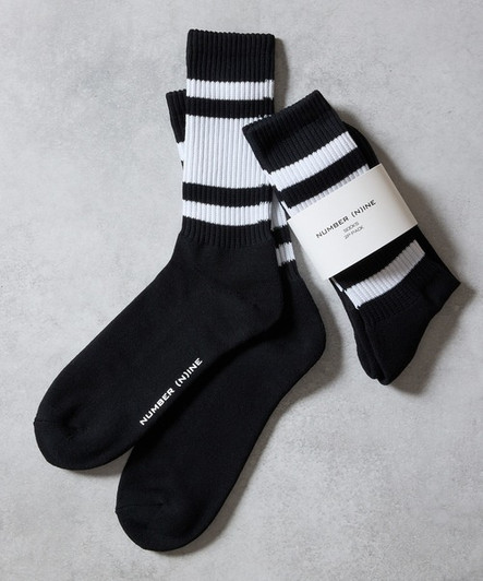 Picture No.1 of NUMBER (N)INE 100% Fine Cotton 2-Pack Plain Rib Line Socks S26GNA009