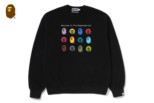 Picture No.1 of BAPE HEAVY WASHED MULTI MILO LOGO RELAXED FIT CREWNECK SWEATSHIRT 1M80-113-305
